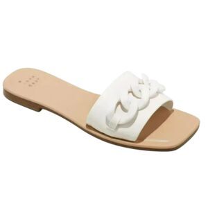 A New Day White Chain Strap Slide Sandals Size 10 Minimalist Summer Flats